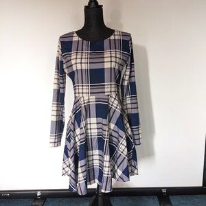 Beidifan Blue Plaid Long Sleeve Mini Dress Size Small